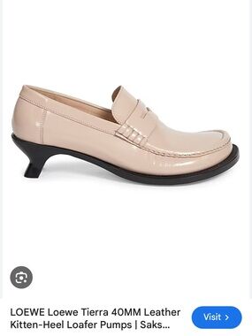 LOEWE Terra Leather Kitten-Heel Penny Loafers Powder NIB